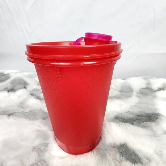 Tupperware Vintage Pink Red Tumbler Container w/ Liquid Tight Lid & Flip Top - Picture 1 of 6
